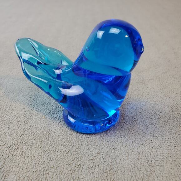 Vintage 93 Signed Leo Ward Bluebird of Happiness Art Glass Adult 4" Colbalt Blue - Picture 2 of 8